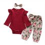 3Pcs Newborn Baby Girl Clothes Set Fashion Autumn Long Sleeve Solid Color Romper Tops Pants Headband Infant Clothing Outfits