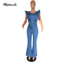 Casual Bodycon Sleeveless Jean Jumpsuits Women Summer Back Zipper Ruffle Jumpsuits Sexy Backless Denim Jeans Jumpsuit