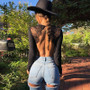 Cryptographic Cotton patchwork sexy lace backless bodysuit long sleeve