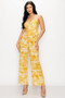 Tropical Leaf Print Tie Waist Jumpsuit