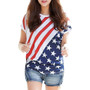 Women's Plus Size Casual T-shirt American Flag Printed Sexy Round Neck Shirt