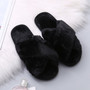 Women House Slippers Warm Faux Fur Ladies Cross Soft Plush