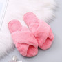 Women House Slippers Warm Faux Fur Ladies Cross Soft Plush