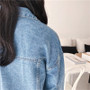 Solid Turn-down Collar Jean Jacket for Women Loose Denim