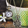 Antique Bronze Lotus Pattern Retro Quartz Pocket Watch with Necklace Watch Women Men Watch