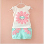 Fashion toddler baby girls summer clothing sets bow sunflower girls summer clothes set kids casual sport suit set