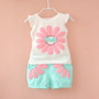 Fashion toddler baby girls summer clothing sets bow sunflower girls summer clothes set kids casual sport suit set