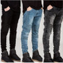 Mens Skinny jeans men Runway Distressed slim elastic jeans denim Biker jeans hiphop pants Washed black jeans for men blue