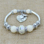 Fashion Silver Plated Jewelry Love Heart Charm  Bracelets & Bangles Glass Beads Strand Bracelets for Women 2016 Fine Jewelry