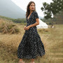 Casual Floral Print Elegant  Boho Long Dress Ruffle Short-Sleeve