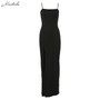 Spaghetti Strap Sexy Split Solid Slim Lady Ankle Length Vintage Dress