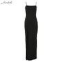 Spaghetti Strap Sexy Split Solid Slim Lady Ankle Length Vintage Dress