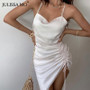 White V-Neck Sexy Spaghetti Strap Backless Dress