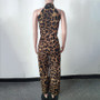 Sexy Leopard Print Shoulder Halter Split Jumpsuits