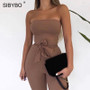 Ribbed Off Shoulder Sexy Jumpsuit Strapless Drawstring
