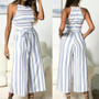 Sleeveless Long Multicolor Striped Jumpsuit