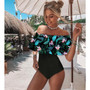 Sexy Off The Shoulder Solid One Piece Swimsuit Ruffle Monokini