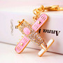 Rhinestone Decorated Airplane Keychain