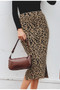 Leopard print knitted midi skirt High waist skirt