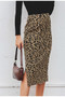 Leopard print knitted midi skirt High waist skirt