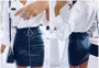 High waist pu leather Sash zipper pencil mini skirt