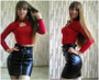 High waist pu leather Sash zipper pencil mini skirt