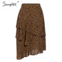 Ruffled leopard print midi skirt Elegant high waist asymmetrical skirt