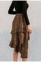 Ruffled leopard print midi skirt Elegant high waist asymmetrical skirt