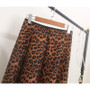 Leopard Velvet Midi High Waist A Line Skirt