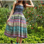 Boho Floral A-line Maxi Elastic High Waist Sashes Vintage Pleated skirt