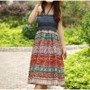 Boho Floral A-line Maxi Elastic High Waist Sashes Vintage Pleated skirt