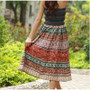 Boho Floral A-line Maxi Elastic High Waist Sashes Vintage Pleated skirt