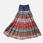 Boho Floral A-line Maxi Elastic High Waist Sashes Vintage Pleated skirt