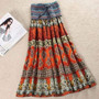 Boho Floral A-line Maxi Elastic High Waist Sashes Vintage Pleated skirt
