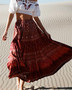 Boho Floral Print Long Skirts Elastic Waist Vintage Skirt