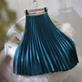 Metal Color Pleated Midi Skirt