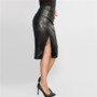 Midi PU Leather Black High Waist Asymmetrical Sexy Slit Pencil Skirt