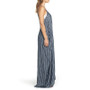 V Neck Loose Cotton Linen  Striped Maxi Long Dress