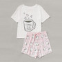 Cups Print Top With Drawstring Waist Shorts Pajama Set