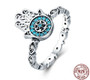 925 Sterling Silver Fatima's Guarding Hand Blue CZ Eyes Finger Ring