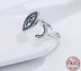 925 Sterling Silver Fascinating Blue Eye Face Clear CZ Open Finger Ring
