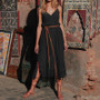 Bohemian Sexy Spaghetti Strap V-neck Sleeveless Lace Patchwork Split Dress