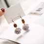 geometric pearl gray wood wool ball rhinestone flower bow Stud earring