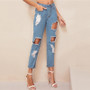 Blue Destroyed Ripped Detail Cut-out Crop Jeans