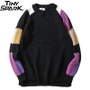 Autumn Color Block Cotton Retro Vintage Loose Sweater