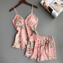 Sexy Floral Satin Cami & Shorts Pajama Set