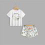 Cartoon Print Top & Drawstring Shorts Pajama Set