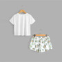 Cartoon Print Top & Drawstring Shorts Pajama Set