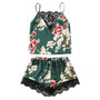 Floral Print Lace Cami & Shorts Satin Pajama Set