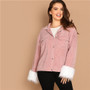 Casual Pink Pocket Front Faux Fur Women's Coat